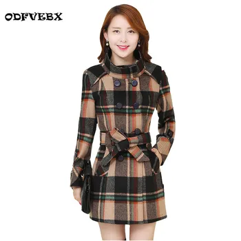 

Autumn winter cashmere wool coat women's long section Large size double-breasted Slim thin middle-aged plaid woolen coat ODFVEBX