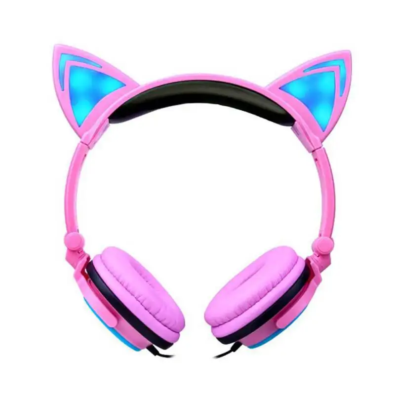 Kids Head mounted Foldable Headphones Cartoon Cat Ears Illuminated LED Headset Phone Music mp3 Player Multi Color Optional