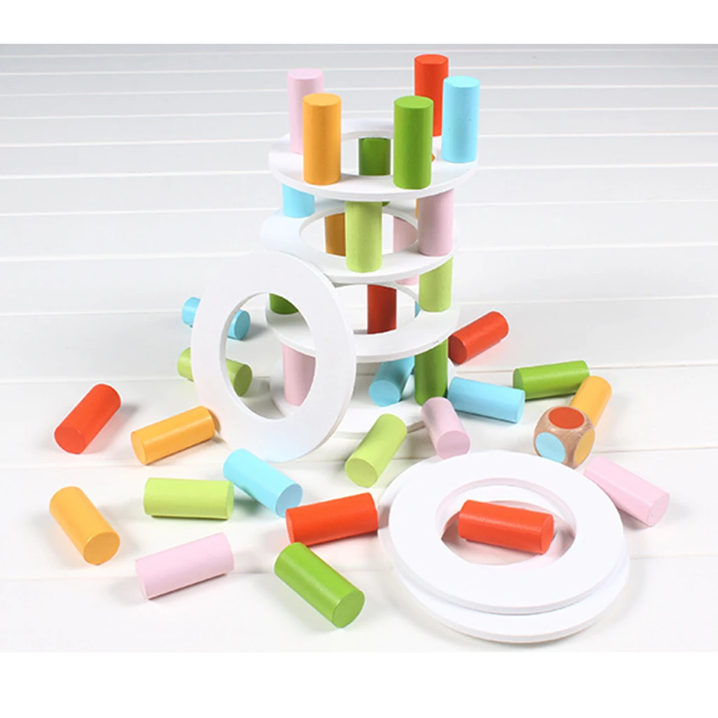 Wooden Stacking Pisa Tower Blocks Balancing Chess Board Games Playset Montessori Toy Toddlers Baby Early Sensory Training