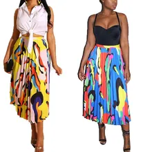 Женская Сексуальная плиссированная юбка, винтажная длинная юбка с принтом, юбка макси с эластичной талией