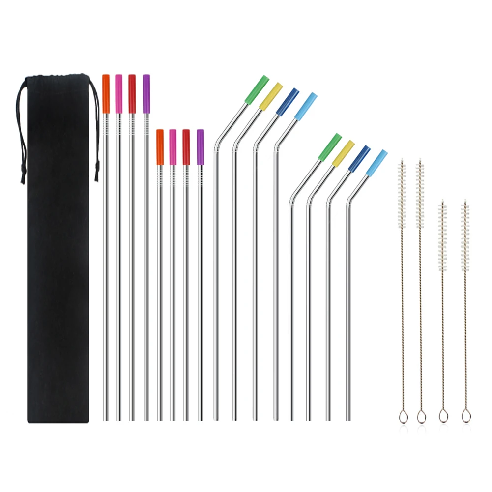 

6/20Pcs Reusable Drinking Straw High Quality 304 Stainless Steel Metal Straw with Cleaner Brush For Mugs