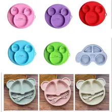 Crianças tigela de alimentação do bebê seguro silicone placa de jantar bpa livre sólido crianças pratos sucção toddle treinamento talheres dropshiping