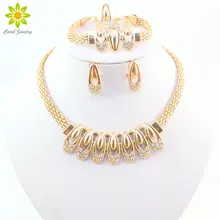 Новое поступление винтажное прозрачное ожерелье со стразами браслет кольцо серьги женские золотистого цвета, Свадебный африканская бижутерия наборы