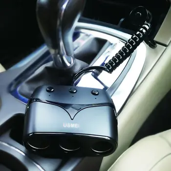 

2 USB Port 3 Way Car DC 12~24V Cigarette Lighter Socket Black Cigarette Lighter Socket Splitter Car Charger