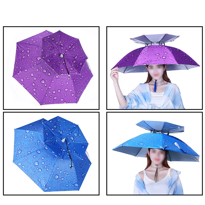 

Double Layer Umbrella Hat Waterproof Foldable Fishing Umbrella Cap Anti-UV for Summer Outdoor Walking Sun Rain Snow Shade Hat