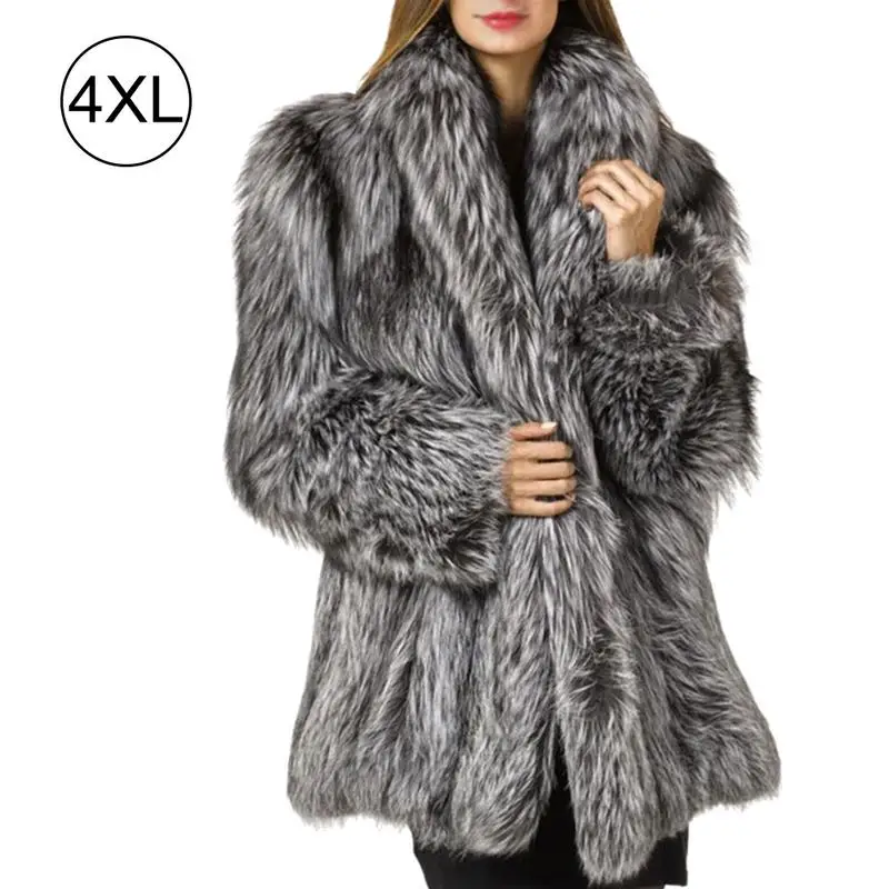 Новинка, зимнее пальто 3 вида цветов, Женское пальто из искусственного лисьего меха, большие размеры, Женское пальто с воротником-стойкой и длинным рукавом из искусственного меха, меховое пальто - Цвет: Gray