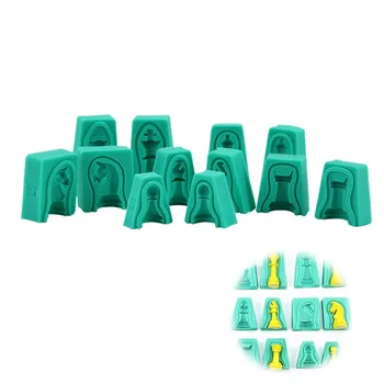 

12pcs/Set Silicone 3D Chess Cake Moulds Ice Cream Mold For Chocolates Pastries Baking Tools Creative Green Dessert Fondant Mould