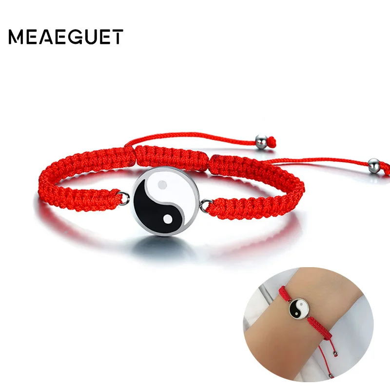 

Rope Chains Bracelet Red Color Retro Style Tai Chi Ying Yang Stainless Steel Braid String Adjustable Charm Male Bracelet Homme