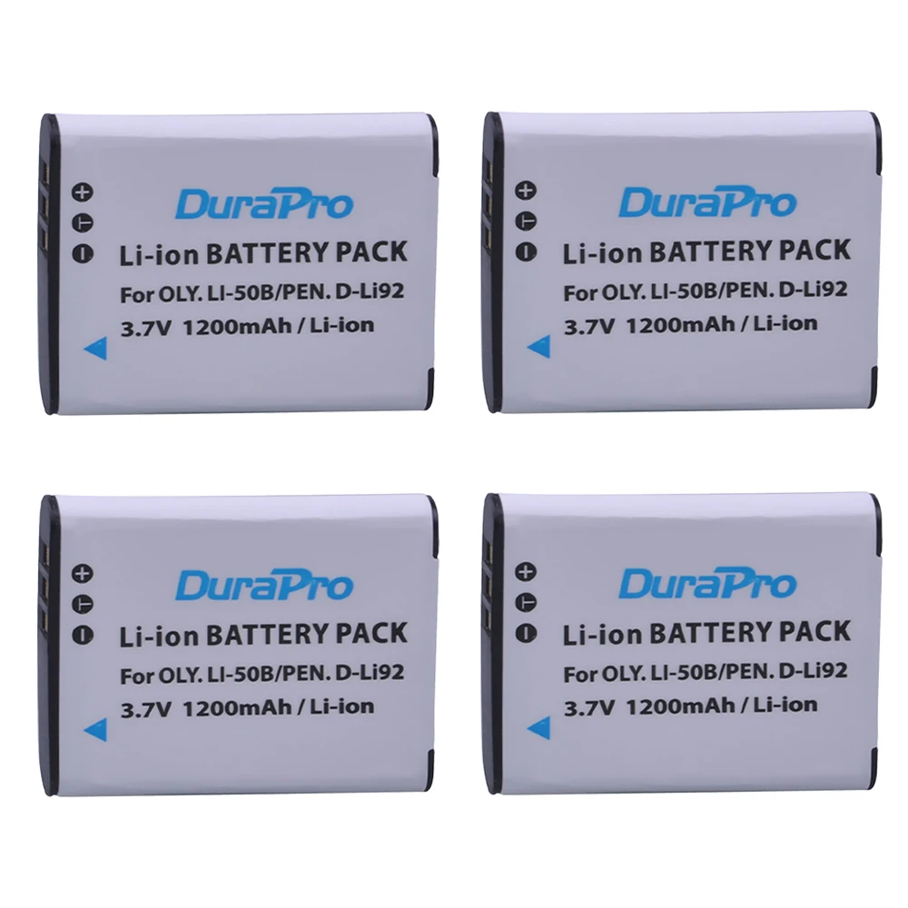 Durapro 4Pc 1200Mah Li-50B D-Li92 Li 50B D Li92 Batteria Della Fotocamera Per Olympus Sp 810 800Uz U6010 U6020 U9010 Sz14 Sz16 D755 U1010