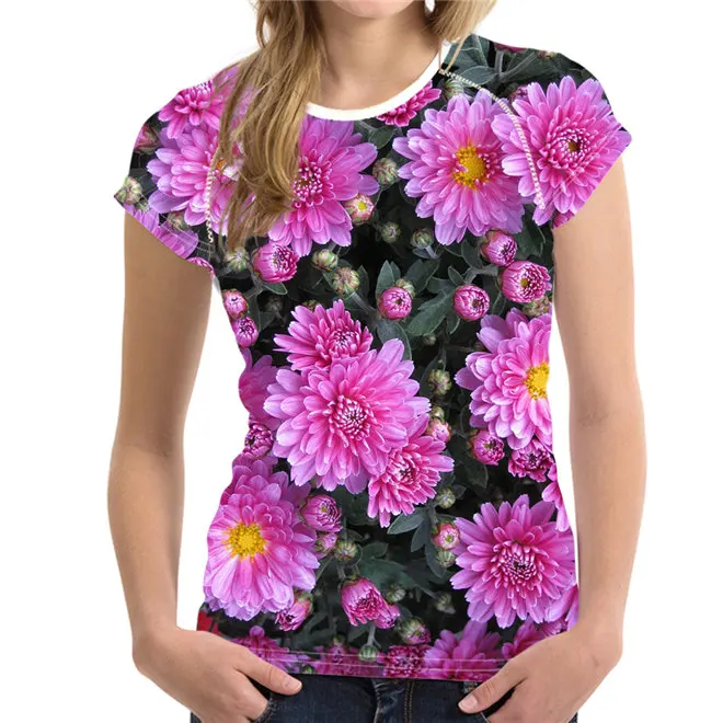 FORUDESIGNS/женская модная футболка в стиле Harajukus с цветочным принтом розы, женские топы, женские брендовые футболки, женские футболки - Цвет: CC3162BV