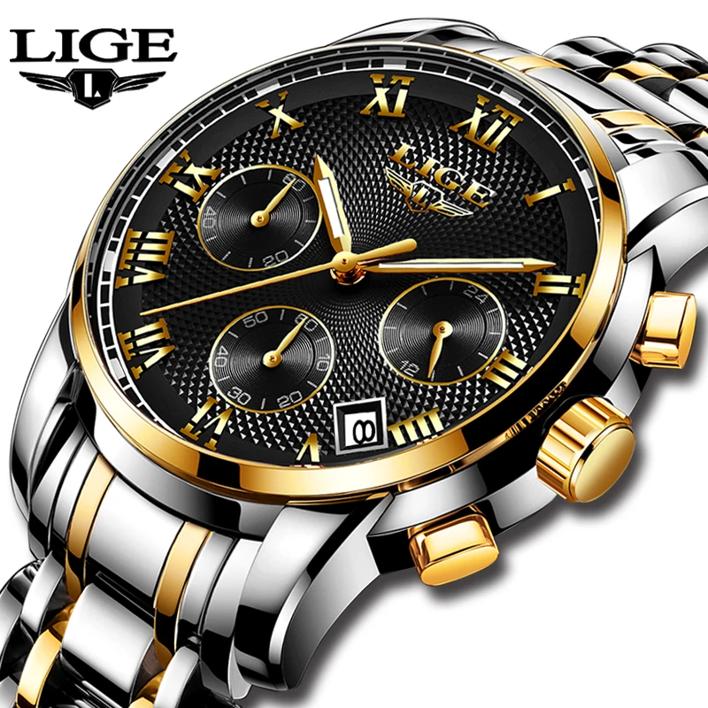 LIGE новые часы Мужские люксовый бренд хронограф мужские спортивные часы водонепроницаемые полностью Стальные кварцевые мужские часы Relogio Masculino