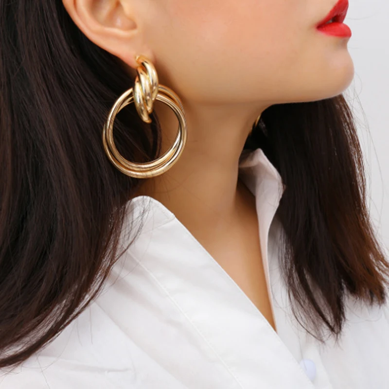 

Stud Earrings For Women Punk Double Round Geometric Earring Fashion Jewelry Brincos Big Earrings Steampunk Bijoux Brinco Bijoux