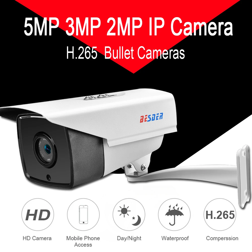 Besder H.265 Bullet уличная IP камера s 5MP 2592*1944 супер HD Starlight 5MP видео CCTV камера s Обнаружение движения ONVIF IP камера PoE