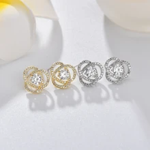 Модные кубический циркон CZ Кристаллические серьги золото и серебро гвоздики серьги для Для женщин Свадебные украшения