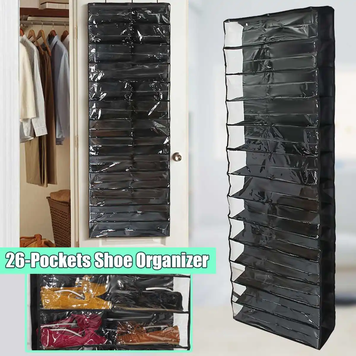 26 карманов стеллаж для хранения обуви Органайзер держатель складной подвесной дверной шкаф+ Крючки