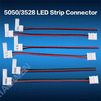 

8mm 10mm 2Pin 4pin RGB Single Color solderless wire Angle Connector cable Adapter For 3528 5050 LED Flexible Strip light