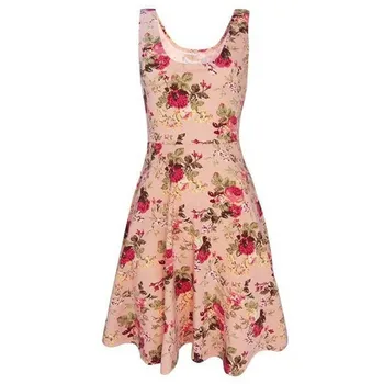 

Women Summer Dress 2018 Boho New Sleeveless Florals Print Pleated Party Clubwear Formal Ladies Dress Elegant Vestidos Femme 2XL