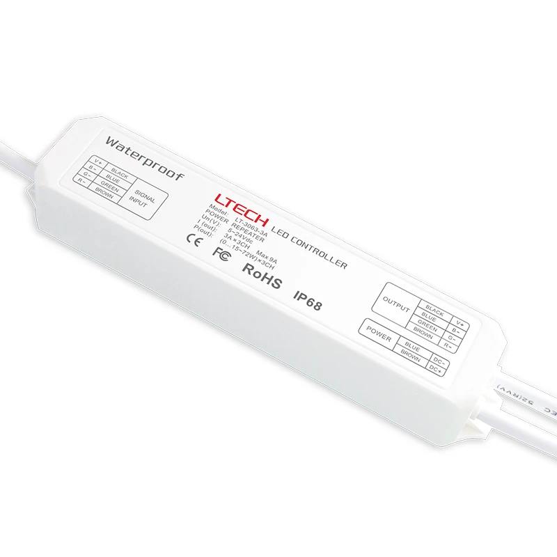 

New LTECH Led RGB Strip Power Repeater Controller DC 5V -24V 3A*3CH 9A Output IP68 Waterproof Rgb Led strip power Amplifier