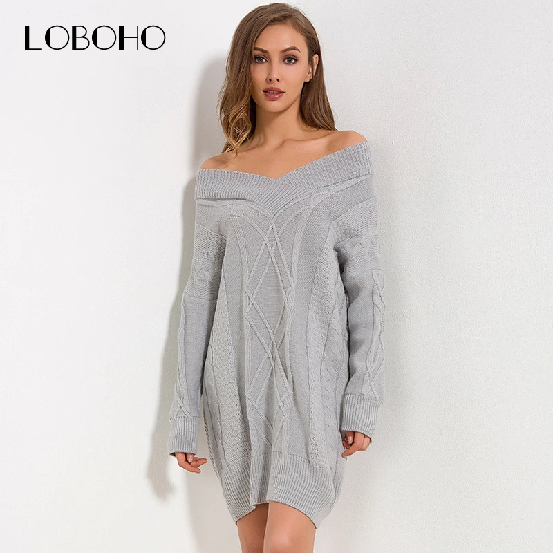 off the shoulder long sweater dress