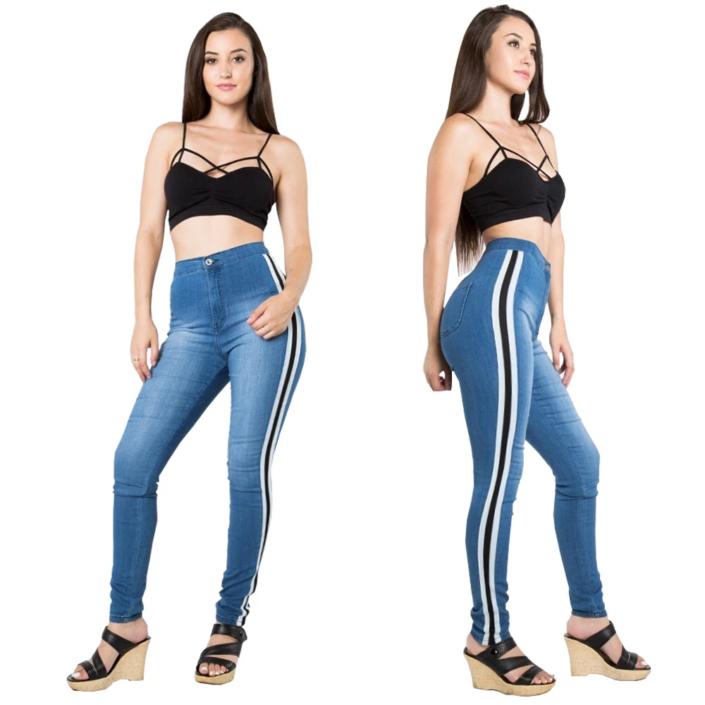 black side stripe jeans womens