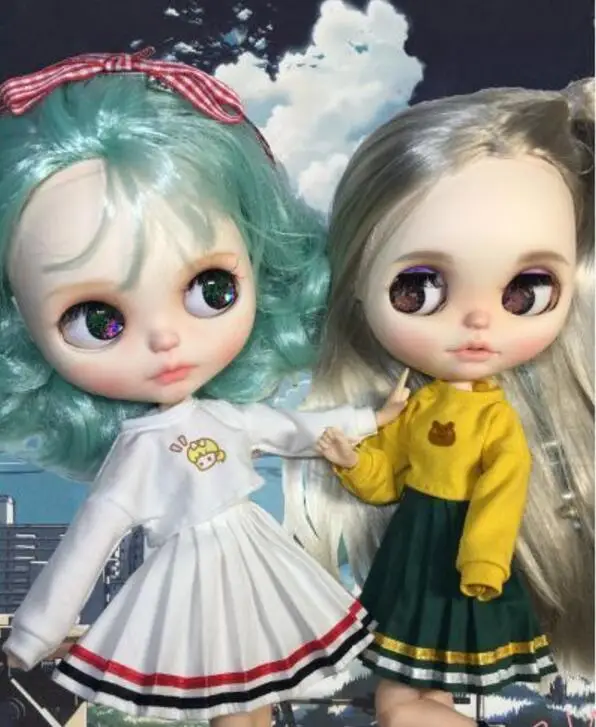 B265 Blyth ملابس دمى هدية 1/6 دمى الاكسسوارات اليدوية مفتوحة الرقبة عالية الخصر سترة طويلة كم التشجيع دعوى