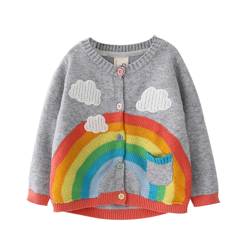 

Girls' Jackets 2019 Spring New Short Sweater Rainbow Clouds Children's Baby Knit Cardigan