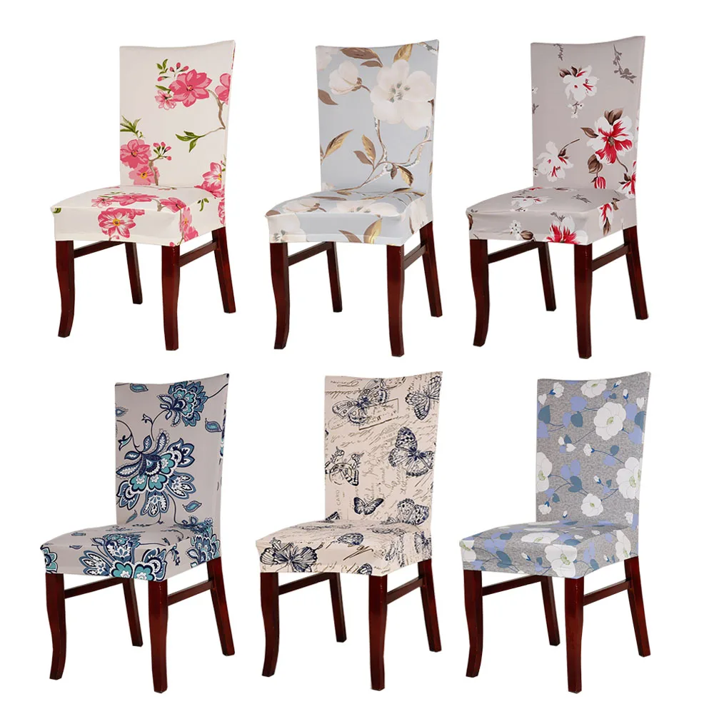 

6pcs/lot Pastoral Household Printed Floral Elastic Stretch Spandex Home Dining Chair Seat Cover Lycra Office Cafe Chair Covers