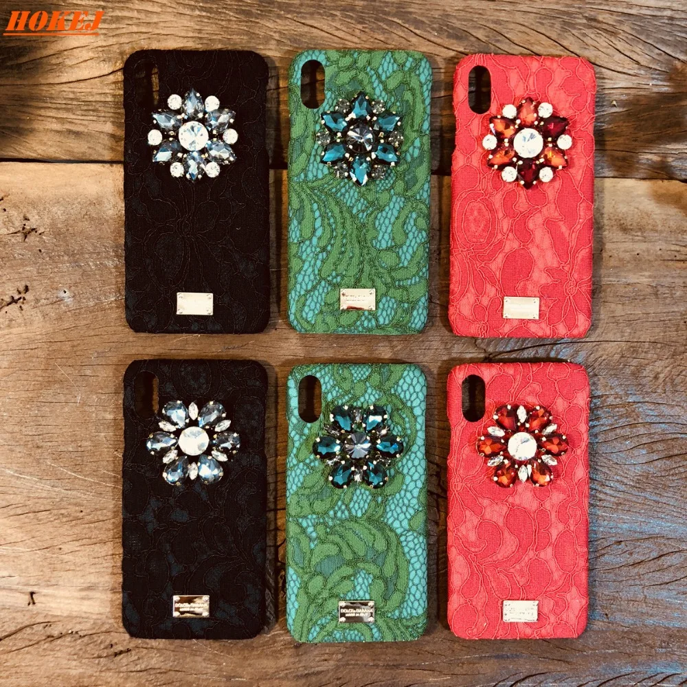 

HOKEJ luxury fabric with decorative diamond phone case Suitable for iphone 6/7/8 / X / XR / XS / Xs Max fashion phone bag design