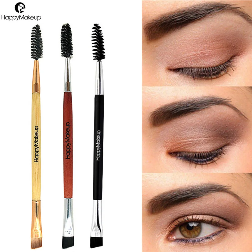 

20191PC eyebrow brush beauty makeup tool wooden handle eyebrow comb double head brush fiber hair soft and comfortable