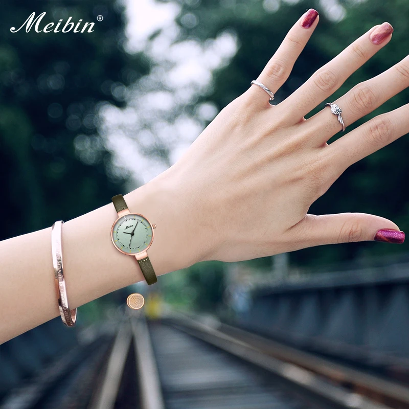 MEIBIN Лидирующий бренд модные женские часы Элегантные Простые для женщин кварцевые часы кожа Повседневное женские наручные Relogio Feminino 1061