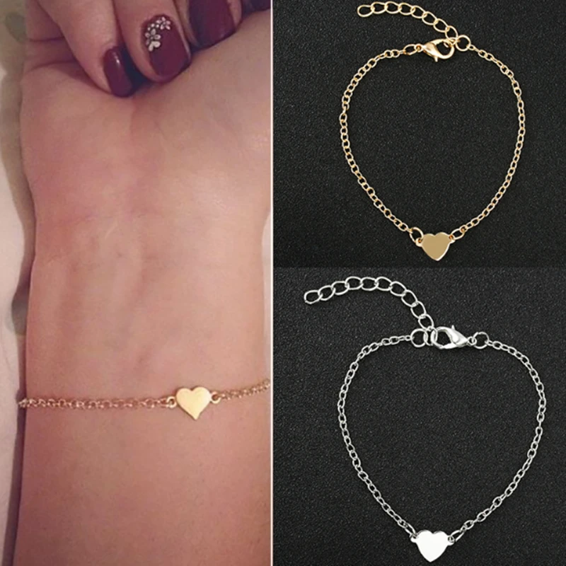 

NS1 Hot Sale Charming Heart Bracelets&Bangles For Women Girls Gold Silver Color Metal Bracelets Statement Jewelry Wholesale
