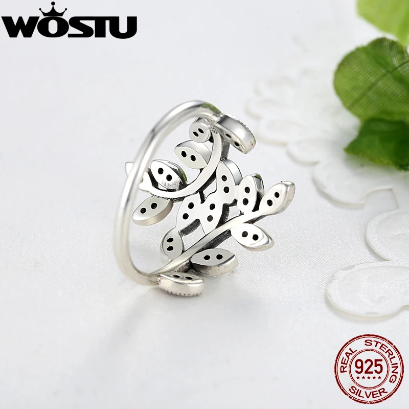 Silver Leaf Rings With Crystal Compatible With European Original Engagement Ring Jewelry Present