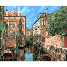 YIKEE декоративная картина маслом по номерам, diy картина по номерам небольшой городской пейзаж