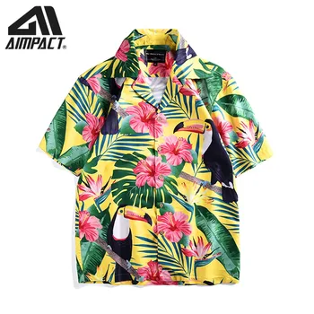 

2019Men's Hawaiian Shirts New Summer Short Sleeve Beach Shirts Holiday Sea Floral Print Fast Dry Casual Shirts By Aimpact AM6009