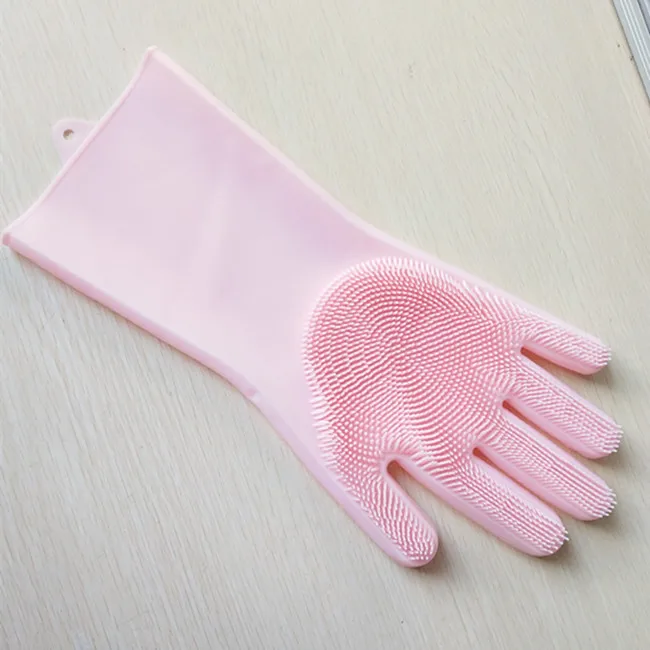 Креативные многофункциональные перчатки для мытья посуды, силиконовые бытовые перчатки, толстые Нескользящие медицинские перчатки, инструменты для уборки дома и кухни - Цвет: Розовый
