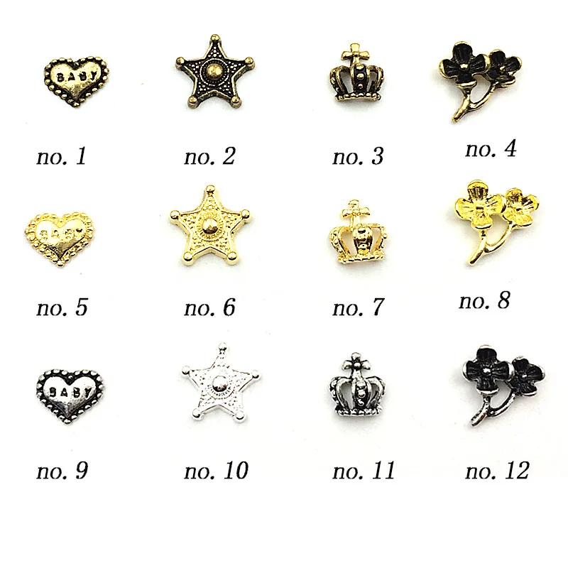 

50pcs/pack Japan Nail art Decorations 3D Metal Nail Accessories Heart Crown Star nail parts DIY Charm Alloy Supplies for nails