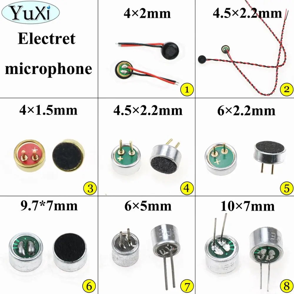 Конденсаторный микрофон YuXi Electret внешний 2 контакта 4x2 мм/4x4 5 мм/2 * мм/6x мм/x 7 мм/6x5