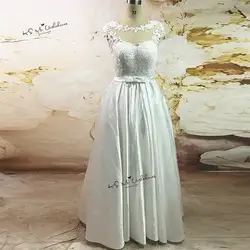 Новый дизайнер Ivory Винтаж свадебное платье 2017 Кружево Свадебные Платья для женщин Атлас Vestido De Noiva princesa Boho Свадебное платье Кепки рукавом
