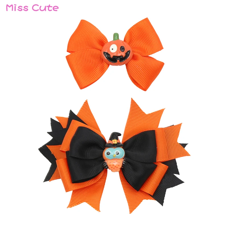 

2pcs/set Halloween Hair Clips Pumpkin Owl Acrylic Accessories Ribbon Hair Bows Halloween Party Ornaments Hair Barrettes Headwear
