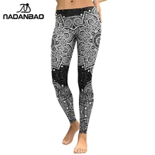 NADANBAO серый Мандала Леггинсы для женщин цветок цифровой печати размера плюс Фитнес Леггинсы тренировки с высокой талией Slimm одежда