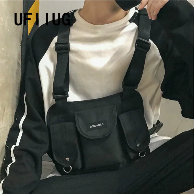 

Fashion Nylon Chest Rig Bag Black Vest Hip Hop Streetwear Functional Tactical Harness Chest Rig Kanye West Waist Pack Chest Bag