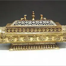 Нежный Тибет удлиненные золотистый латунь курильница Box статуя