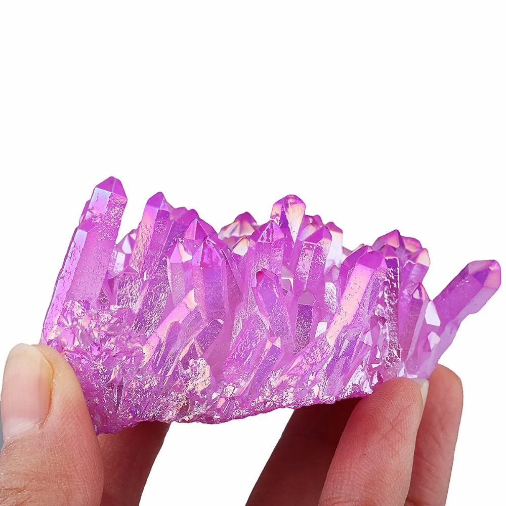 TUMBEELLUWA Purple Angel Aura Titanium Coated Natural Crystal Cluster Stone Specimen Figurine