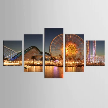 

New framed 5 panel night Ferris Wheel Canvas Landscape Canvas Print Modern Canvas Wall Art Mural Decorative Artwork FJ-(12)