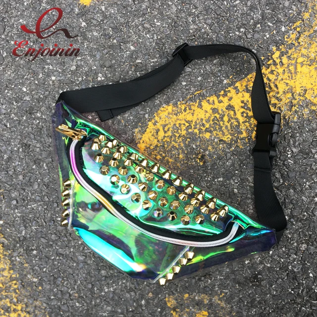 New fanny pack women's handbags Laser rivets purse translucent reflective chest waist bag women's bag waist leg bag waist packs