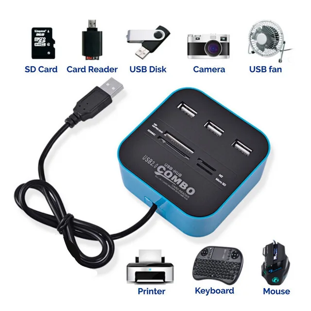 Micro USB Hub 2,0 3 Порты+ TF слот SD Card Reader высокое Скорость USB Combo все в одном USB сплиттер для ноутбука рабочего Применение 300 компл