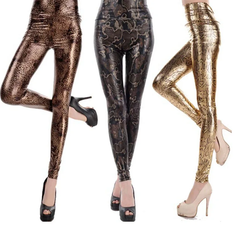 spring woman leopard print leggings workout women shiny skinny pant ...