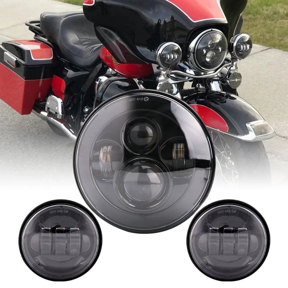 Passing Lights For Harley Touring 7" Chrome LED Projector Motor Headlight