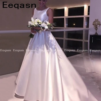 

Elegant A-line Jewel Wedding Dress Satin Bridal Dress Bow On Front Country Wedding Bride Dresses vestidos de novia 2020