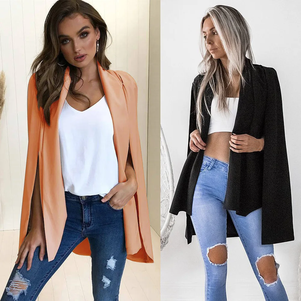 YJSFG HOUSE OL Womens Blazer Autumn Coats Long Cape Sleeve